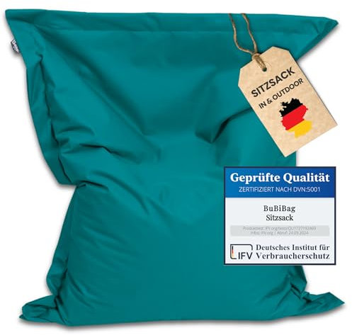 BuBiBag Riesen Sitzsack XXL mit Füllung, Outdoor Sitzsäcke für Kinder und Erwachsene, Beanbag mit waschbarem Bezug & über 3 Mio. EPS-Perlen (Petrol 190x145cm)