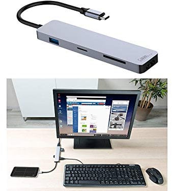 Callstel Technologie DeX Hub: USB-Hub DeX Smartphone-PC-Adapter, USB-C PD, 3xUSB 3.0, HDMI, SD, 60W (Technologie c, Dock, Externer Speicher für iPhone)