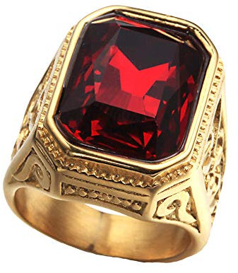 PAURO Herren Edelstahl Jahrgang Hochzeit Versprechen Zirkonia Ring mit Großem Stein (Gold-Rot, 66 (21.0))