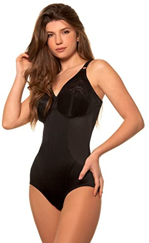 Istintiva Rossella – Body Contenitivo Modellante Donna | Effetto Snellente Pancia Piatta | Coppe morbide in Pizzo Senza Ferretto Leggermente Imbottite | Spalline Regolabili | Nero, Taglia 6C
