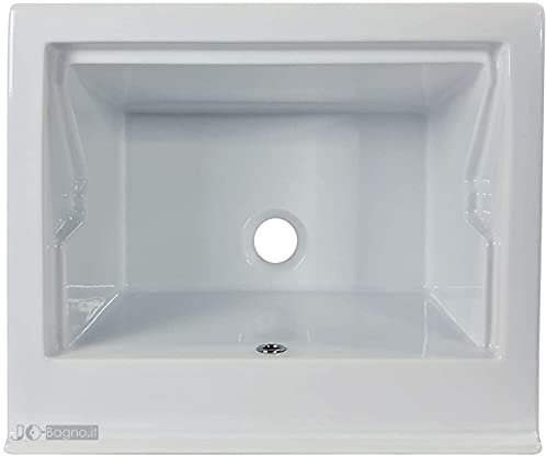 Jo-Bagno.it Lavabo de cerámica de 60 x 50 cm. Toda la bañera para la parte superior o mueble de empotrar o instalar con soportes, también en el exterior, incluye desagüe de acero y sifón
