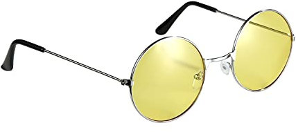 Komonee Lennon Style Yellow Flat Lens Round Retro Classic Sunglasses Vintage Hippy Tea Shades Unisex Steampunk UV400 Protection