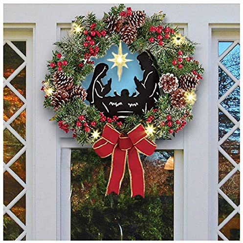 Funkeln Joseph Maria Jesus Kranz 40cm × 40 cm, Beleuchteter Krippen Weihnachtskranz Adventskranz Türkranz Weihnachtsdeko Weihnachtsdekoration Für Haus Tür Innenwand Fenster Türaufhänger