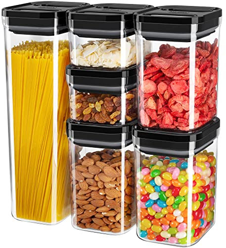 MR.SIGA 6 Piece Airtight Food Storage Container Set, BPA Free Kitchen Pantry Organization Canisters, Kitchen Storage Containers with One-Handed Leak Proof Lids, Black