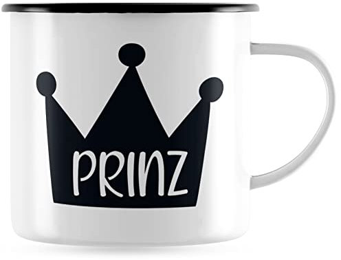JUNIWORDS Emaille-Tasse, Prinz, Schwarzer Tassenrand