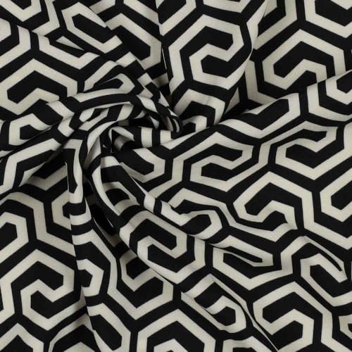 Slinkystoff - Muster in Schwarz auf Ecru als Meterware, 50 cm