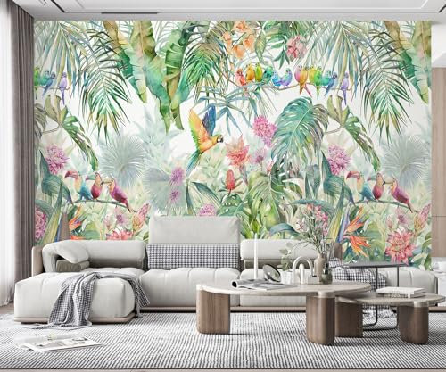 MIWEI Wallpaper Papier Peint Panoramique Perroquet De La Jungle Tropicale Verte Papier Peint Nature Intissé Murale Chambre Salon -MIWEI Wallpaper-025-350cmx256cm