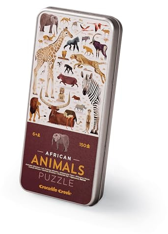 Crocodile Creek African Animals Puzzle – 150 Pieces in Collectible Tin, Educational Jigsaw for Kids Ages 5+, Wildlife Safari Theme