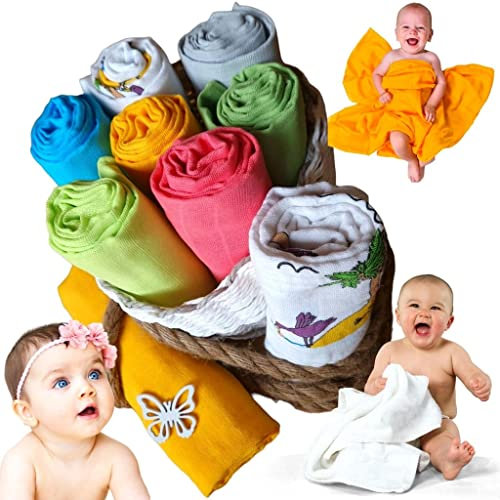 Natureville Musselin Spucktucher Baby Geschenk für Neugeborenen - Doppelt Gewebte Mull Windeln mit Verstärkter Umrandung - Mullwindeln - Musselin Waschlappen - Reine Baumwolle - 80x80 cm - 7er Pack
