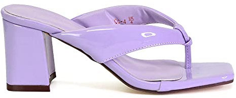 ESSEX GLAM Womens Toe Post Low Heel Mules Ladies Square Toe Casual Summer Slip On Sandals Size 3-8 Lilac