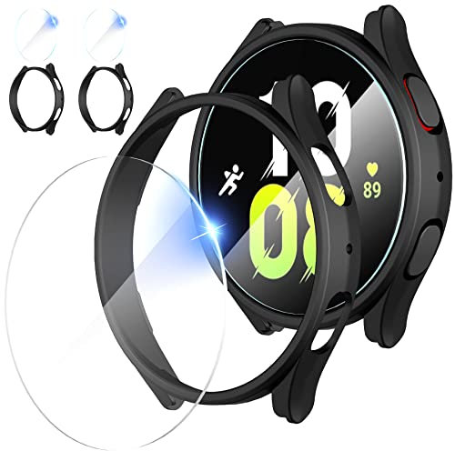 Diruite Hülle für Samsung Galaxy Watch 5 44mm Schutzhülle+Schutzfolie, Härte PC Slim Stoßfeste Schutzhülle für Galaxy Watch 5 44mm Schutz Case*2+Glas Schutzfolie*2