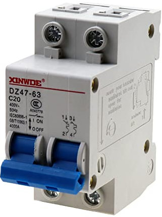 Bumbesti Miniatur-Leitungsschutzschalter, Sicherungsautomat, Leistungsschalter, 2-polig, 400 V, 20 A, DIN-Schienen-Halterung, DZ47-63 C20