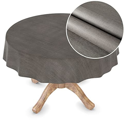 Wachstuchtischdecke Wachstuch Tischdecke abwaschbar Rechteck, rund, oval Premium Textileffekt Prägung Gartentischdecke Rund 140cm Schnittkante Dunkelgrau