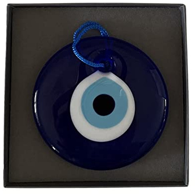 Primeone Lucky Charm, Glass Turkish Nazar Boncuk, Handmade Blue Evil Eye Charm (7 cm)