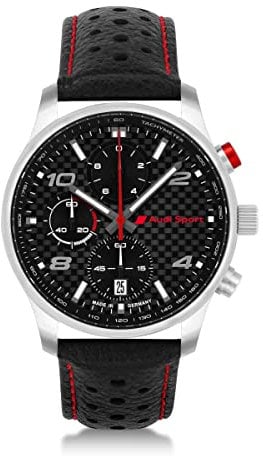 Audi Collection Chronograph Carbon Sport Armbanduhr Leder Uhr Herren, schwarz/Silber/rot 3102200600