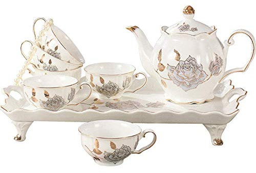 Tea Kaffeetassen-Set 8-teilig Goldrand Blumenmuster glasiertes Porzellan Kaffee- und Teeservice mit 6-teilig (Mehrfarbig)