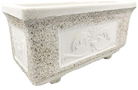 FRANCACOR Jardinera Cemento Blanco - Piedra - 39 * 16 * 20 (Largo x Ancho x Alto) Ideal Exterior, Cementerio, Jardin