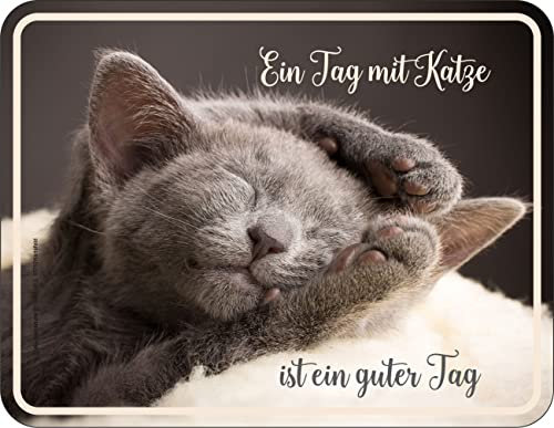 Original RAHMENLOS Deko Blechschild - Ein Tag mit Katze