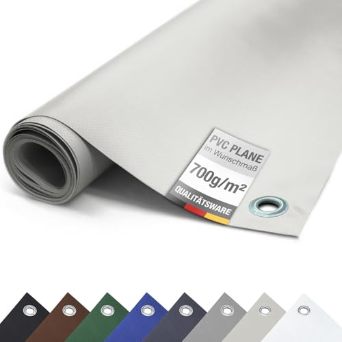 ANKO PLANEN 700 g/m² PVC Gewebeplane mit verzinkten Rundösen – Matte UV-stabile reißfeste LKW Abdeckplane (Lichtgrau, 3m x 2m)