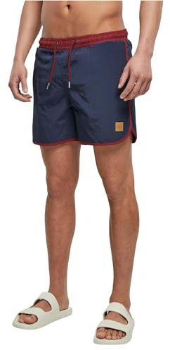 Urban Classics Short de Bain rétro pour Homme, Bleu Marine, Streetwear, Bourgogne/Midnightnavy, XXX-Large