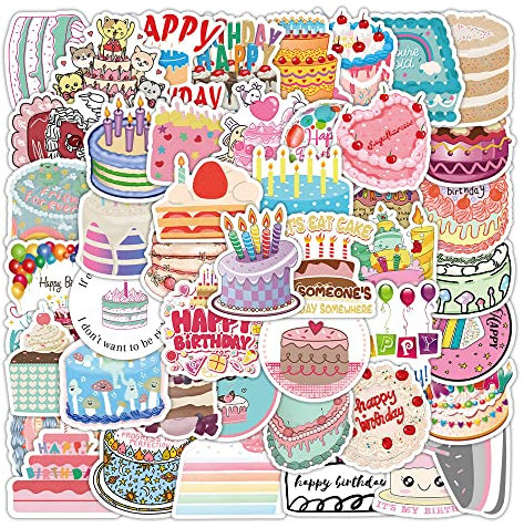 100 Stück Geburtstagstorte Aufkleber Auto Laptop Telefon Gitarre Skateboard Motorrad Fahrrad Birthday Cake Stickers Set Vinyl Wasserdicht Aesthetic Aufkleber für Jugendliche Kinder Erwachsene