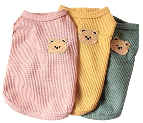 Baumwoll-Hunde-Shirt, Sommer, leicht, weich, atmungsaktiv, dehnbar, für Katzen, Hunde, ärmellos, Weste, Hundebekleidung für mittelgroße und kleine Hunde, 3 Stück, Gelb und Grün und Rosa