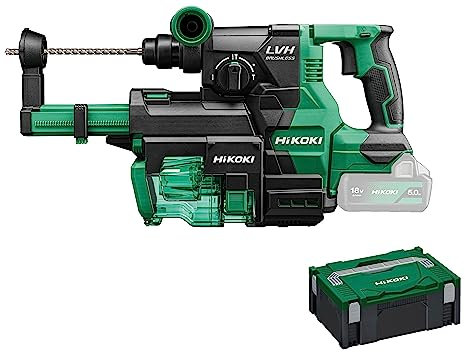 HIKOKI Akku Bohr & Meißelhammer DH1826DAW3Z, SDS-plus (18V, Schlagenergie: 3,2 J, Volllastschlagzahl 2. Gang: 0-4300 min-1) Zubehör im HSCII Koffer, plus 1 Staubabsaugung, OHNE Akku und Ladegerät.