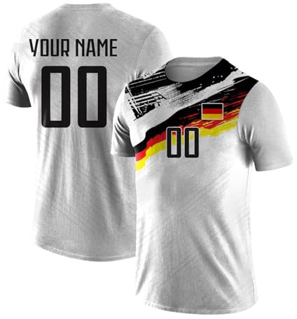 Yolovi Personalisiertes Fussballtrikot mit Namen Nummer Drucken Nationalflagge Sport Casual Trikots Fussballshirts für Herren Damen Jugendliche Germany