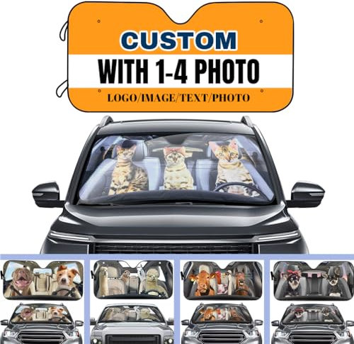 JeathFea Parasol del Parabrisas del Coche, Imagen y Texto Personalizados, Parasol Plegable Coche con Anti UV Rayos