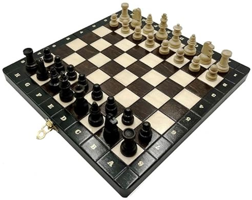 SZACHY-SZAFRANIEC - Schachspiel - Magnetisches Schach schwarz - Klappbar Schachbrett |27x27cm| aus Holz & 32 Schachfiguren - Chess Board Set
