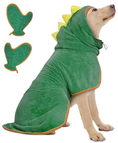 Accappatoio per Cani in Microfibra, Bibykivn Super Assorbente Regolabile Asciugamano per Animali Domestici Morbido Cappotto Bagno con Cappuccio per Asciugare Cane Dopo il Bagno (M, Verde)