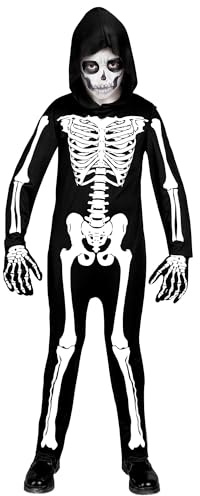 W WIDMANN MILANO Party Fashion - Kinderkostüm Skelett, Overall mit Kapuze, weiß, leuchtet unter UV-Licht, Halloween Verkleidung