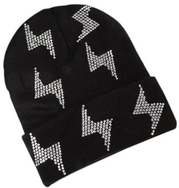 Eilova Orityle Glänzende Bling Strass Beanie Cap für Frauen Y2K Skull Beanies Winter Knit Snow Soft Hat Stretchy Ski Hüte, Schwarz-Flash, Einheitsgröße