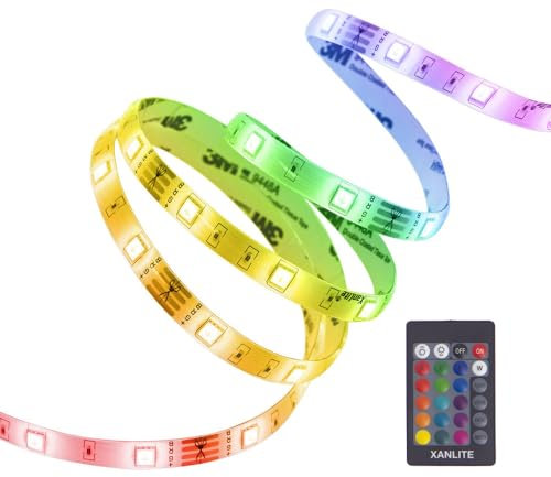Xanlite, Ruban lumineux LED RVB 5M, extensible jusqu'à 10M, multicolore, flexible, idéal pour décoration intérieure, ambiance festive, compatible avec télécommandes