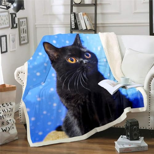 Kuscheldecke 150x200 Schwarze Katze, 3D Süße Katze Wolldecke Warme Fleecedecke Flauschige Decke, für Tagesdecke Blanket Sofadecke, für Bett Sofa Y2994