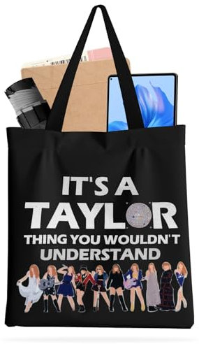 Herton TS Album Inspirierte Stofftasche Bedruckt, Tay Aesthetic Sängerin Gestaltung Tasche Damen Elegent Canvas Tote Bag Jutebeutel Einkaufstasche Musikliebhaber Geschenk für Sängerin TS Fan (Schwarz)