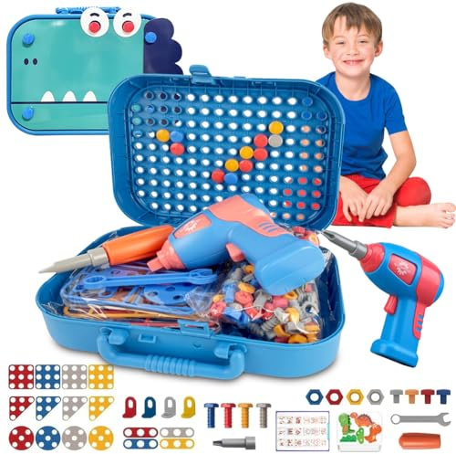 RANJIMA Steckspielzeug Mosaik, Montessori Spielzeug ab 3 jahre, 351 Stück Steck Mosaik ab 2 Jahre 3D Puzzle Werkzeugkoffer Mosaik Steckspiel Kinderspielzeug, Schulanfang Geschenk für Jungen Mädchen