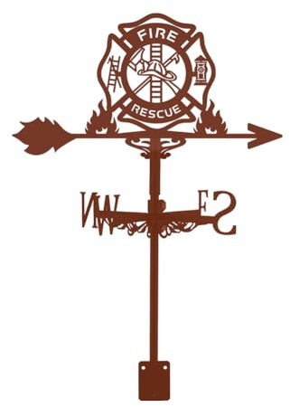 SUPERDANT Wetterhahn Fire Rescue Fighter Gartenpfahl Wetterfahne Schmiedeeisen Wetterfahnen fürs Dach Garten Richtungsschild Outdoor Bauernhaus Dekoration Weathervane Ornament Rotbraun Gartendeko