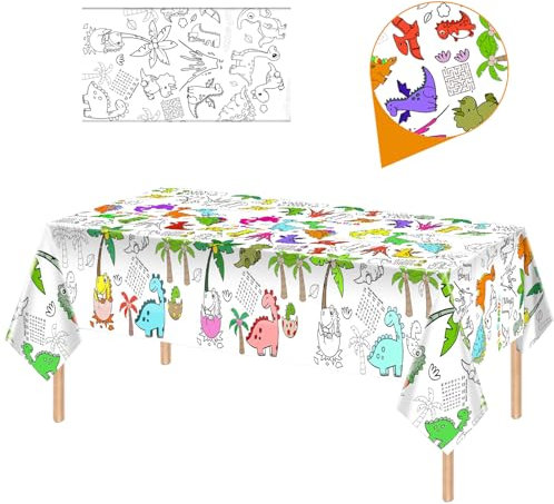 Papier Tischdecke zum Ausmalen,137x274cm Ausmaltischdecke zum Kinder Beschäftigung,Rechteck Wasserdicht Rätsel Tischdecke,Dinosaurier Thema Partydekorationen beim Kindergeburtstag