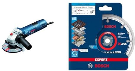 Bosch Professional Angle Grinder GWS 7-115 (Ø 115 mm, Incl Backing Flange, Locking Nut, Protective Guard, in Cardboard Box) + 1x Expert Diamond Metal Wheel X-Lock Cutting Disc (for Cast Iron)