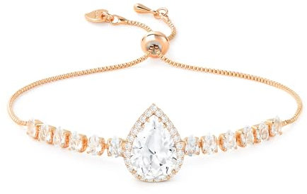 Linawe Crystal Imitation Diamond Charm Bracelet, Rose Gold Chain Adjustable Bracelets for Women, Rhinestone Birthstone Cubic Zirconia Prom Wedding Jewellery Bracelet Set for Brides Bridal