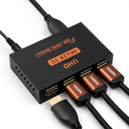 4K HDMI Splitter 1 in 4 Out - Gleichzeitig 4 Monitore Mirror Verteiler - Unterstützt UHD HDCP1.4 3D 1080P Full HD - Kompatibel Mit HDTV Projektoren