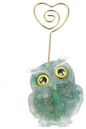 KYEYGWO Grüner Aventurin Kristall Eulehalter Stein Tischkartenhalter Bergkristall Memohalter Tischnummernhalter für Büro Haus, Hochzeit Kartenhalter, Speisekartenhalter, Memohalter