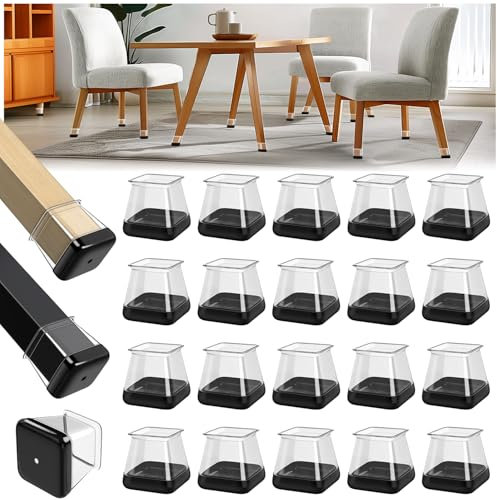28pcs Protection Pied de Chaise carré, Grand Silicone Patin de Chaise, Patins pour Meubles, Patins de Pieds de Chaise pour Moquette(Fit: 25.1-36mm)