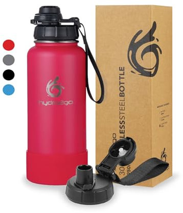 hydro2go Edelstahl-Trinkflasche mit Sportdeckel – BPA-frei, auslaufsicher, isolierte Flasche für Sport und Outdoor, hält Getränke 24 h kalt oder 12 h heiß (Magenta, 950 ml)