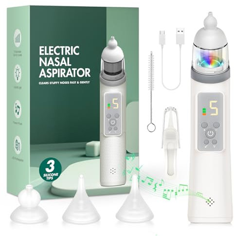 Quilted Northern Nasal Aspirator, Baby Nasensauger, Ausgestattet Mit 5 Stufen Der Saugkraft Und 3 Spitzengrößen, Wasserdichte, Ebene der Bildschirmanzeige, Wiederaufladbar Mit Licht Und Musikfunktion