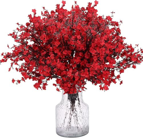 Superflowers Lot de Fleurs artificielles décoratives d'eucalyptus pour Maison, Mariage, fête, Bureau, Balcon et Jardin 50 cm (Rouge)