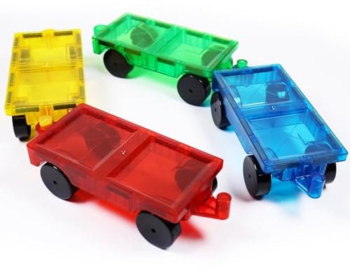 Magnetische Bausteine, 4 Stück Magnetische Bausteine Auto, Magnetbausteine Auto, Magnetbausteine Auto, Magnet Bricks Truck Sensory Toys, Magnetisches Auto, Magnet Spielzeug für Jungen und Mädchen