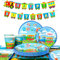 Train Birthday Party Supplies Tableware Set, 16 Guests Train Birthday Plates Napkins Party Cups Tablecloth & Train Banner Etctrain Children's Birthday Decoration