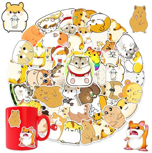 50 Stück Hamster Aufkleber,Vinyl Sticker für Wasserflaschen Kinder Wasserdicht PVC Sticker Lustige Tiermuster Aufkleber für Laptop Skateboard Scrapbook Trinkflasche Kindergeburtstag Aufkleber